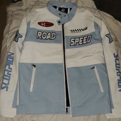 ‘Refinery Republic’ Mens Racing Woven PU Leather Jacket