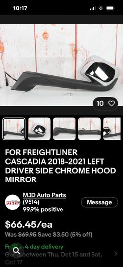 Chrome head mirror driver side , for freight liner Cascadia , New