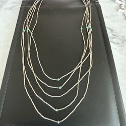 Vintage 5 Strand 925 Sterling Silver And Turquoise Bead Native Am. Necklace  , Beautiful And Tested 
