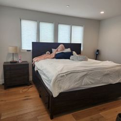 Dark Brown California King Wood Platform Bed with Side Storage