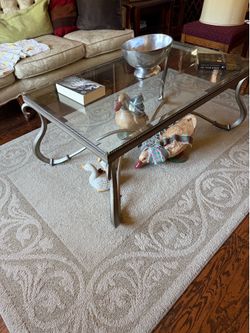 HEAVY SOLID pewter and glass coffee table