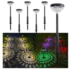 Brandnew 6pk Solar Lights Outdoor Waterproof IP65, 2 Modes LED Warm White & RGB, 6 Pack Solar Pathway Lights 1200mAH Battery,Solar Powered Garden Ligh