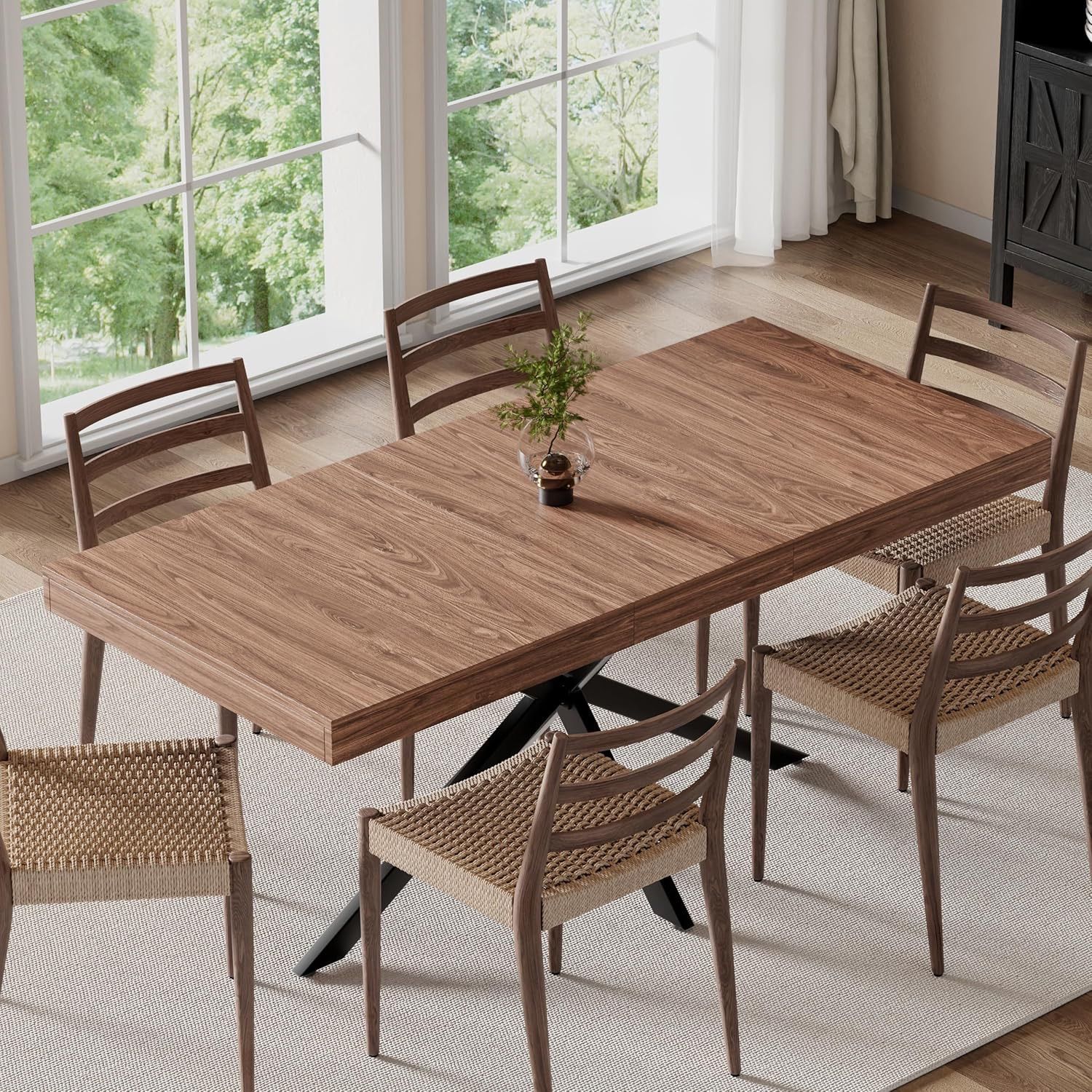 Extendable Dining Room Table for 4 6 8, 55"-70.9" Kitchen Table Rectangle Wood, Expandable Dining Table with Hidden Storage, Space Saving Farmhouse Ki