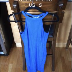 Blue Sleeveless Halter Dress