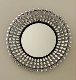 22” Round Decorative Wall Mirror – Black Metal – Excellent Condition
