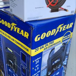 New Good Year 20 Gallon Compressor And 50 Ft Air Hose with Reel