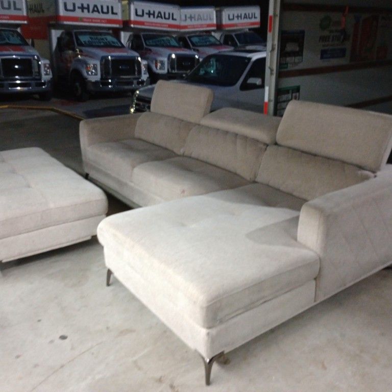 Sectional Couch Tan And Ottoman With Storage Area