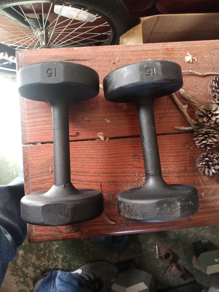 Set Of 15 Pound Hex Dumbbells