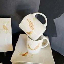 222 Fifth Fine China Setting for 9 Plus extras: 'Chintz Birds' Dinnerware Set