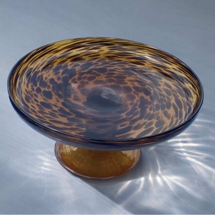 Vintage Mid-Century Modern Hand Blown Tortoise Shell Cake Stand