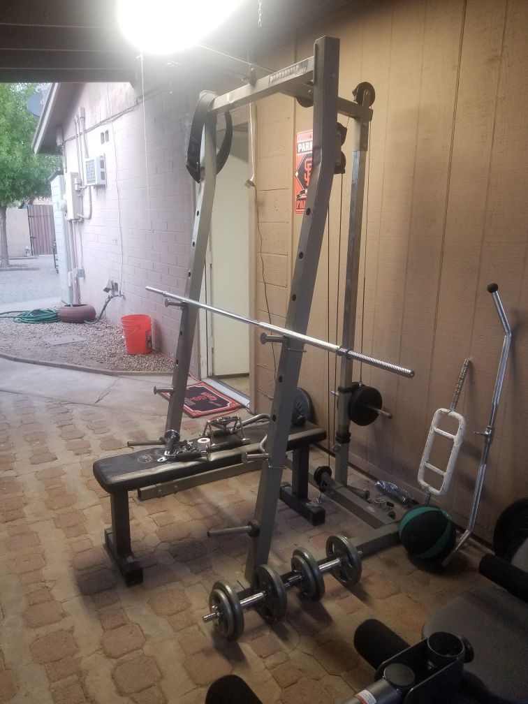 Weights, Power Cage, and Bench