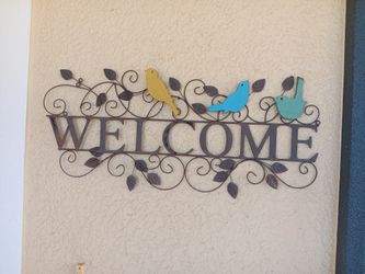 Welcome Sign Metal And Wood Birds 