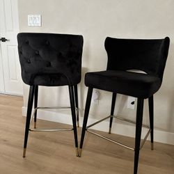Contemporary Velvet Upholstered Counter Height Stool Set of 2 