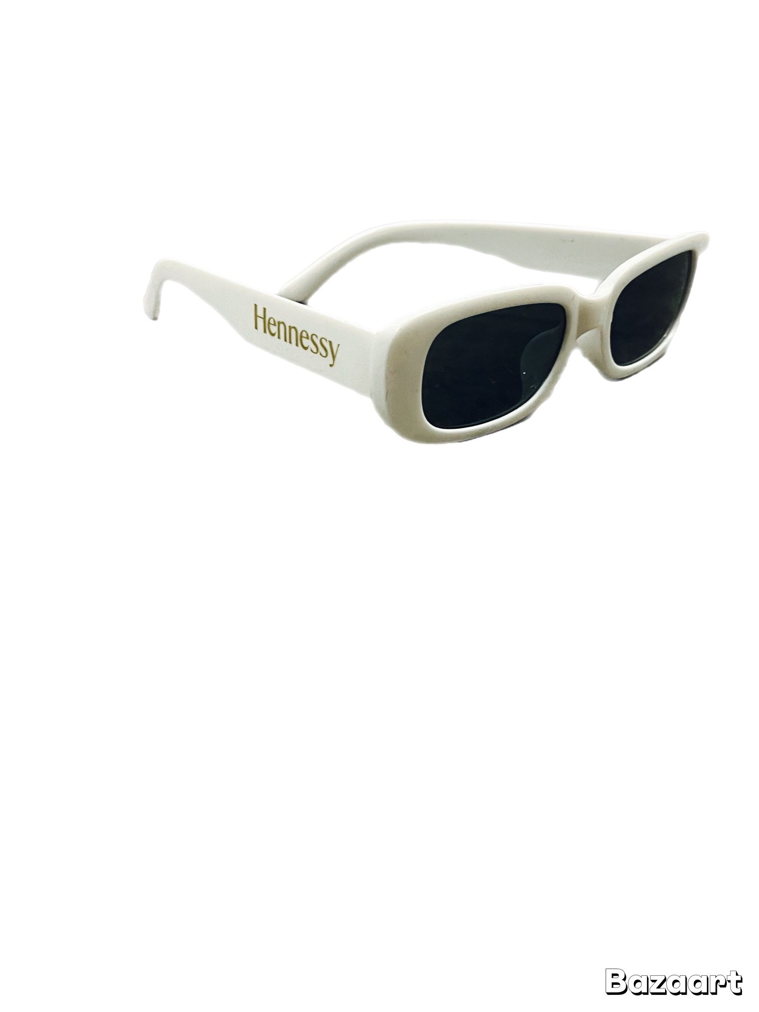 Y2K Skinny White Cat-Eye Sunglasses with Hennessy Logo