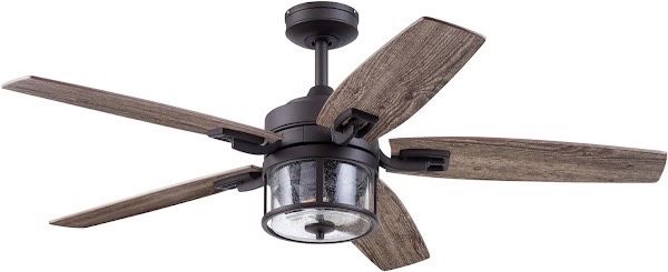 Prominence Home Idris 52 Inch Industrial Style Indoor Outdoor LED Ceiling Fan with Light Remote Control Dual Mounting Options Dual Finish Blades