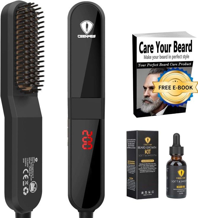 Beard Straightener with FREE Beard Oil Anti-Scald Beard Straightening Comb Professional hair straightener brush Beard Brush Christmas Gift for Men & W