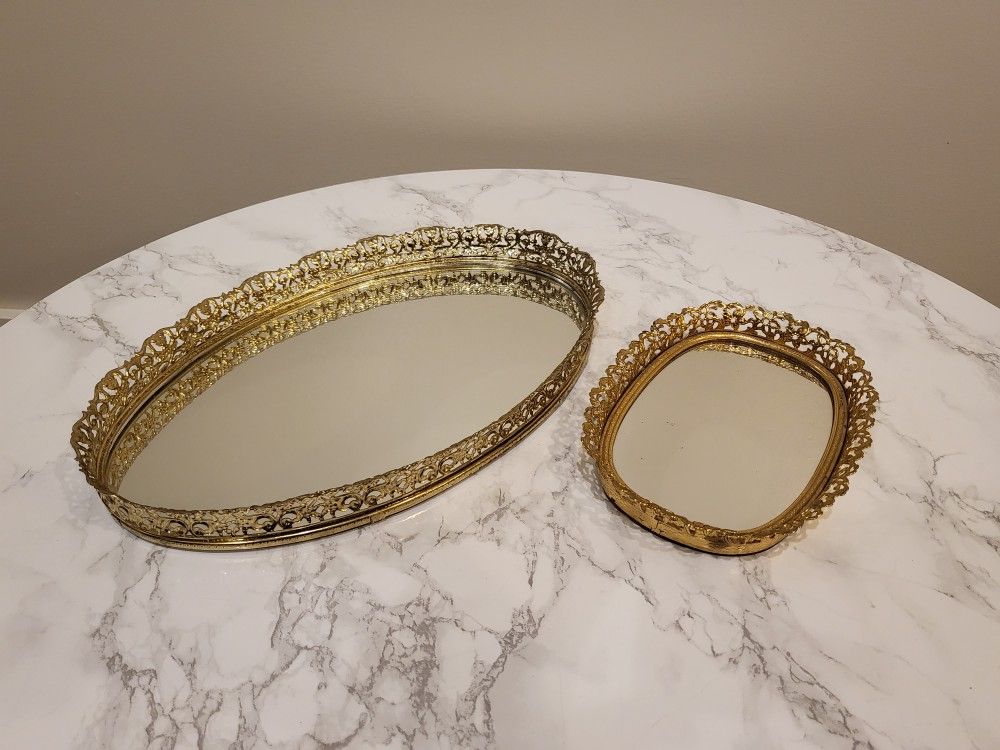 Gold Trays, Card Holder, Cake Stand, Etc Vintage