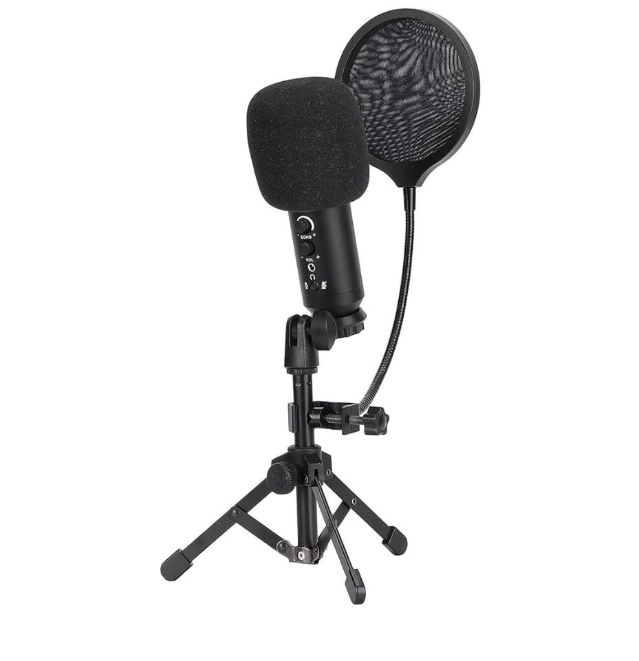 USB Condenser Microphone Kit, Adjustable with Stand for Desktop Laptop or PC