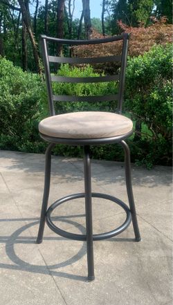 Swivel Black Metal Bar Stool with Back & Light Brown Suede Cushioned Seat Excellent Condition