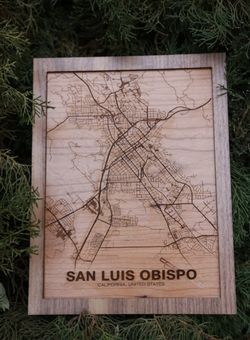 SLO Wood City Map - Laser engraved & Hand Assembled