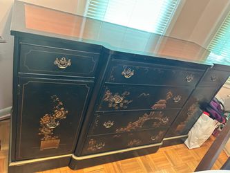 Black Lacquer Chinoiserie Dresser with Gold Detail