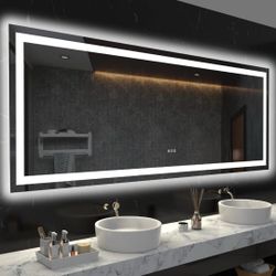 72 x 36 FT LED Bathroom Mirror with Anti-Fog and Front/Back Lighting