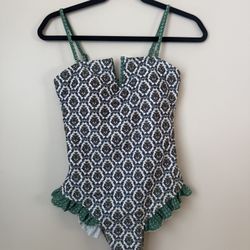 Green & White One-piece with Ruffles
