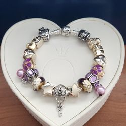 Pandora Charm Bracelet With Unbranded European Beads 