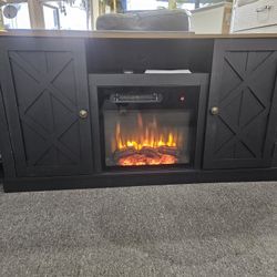 Brand New Brown/Black Fireplace With Heater (58"L x 28"H x 16"D)