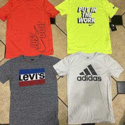 4 Boys Brand Name Medium Youth Shirts Nike, Levi’s, Adidas. New And Like New ONLY $7 Each 