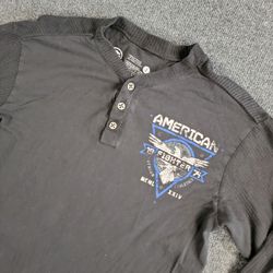 Y2K American Fighter Long Sleeve Henley Shirt Men's Size Small Slim Fit MMA