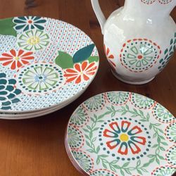 Beautiful NEW Pitcher, Plates, Etc 