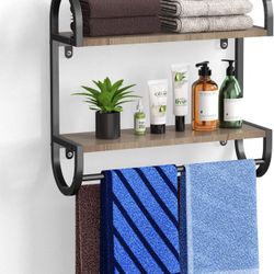  2-Tier Towel Rack Bathroom Wall Mounted Shelves