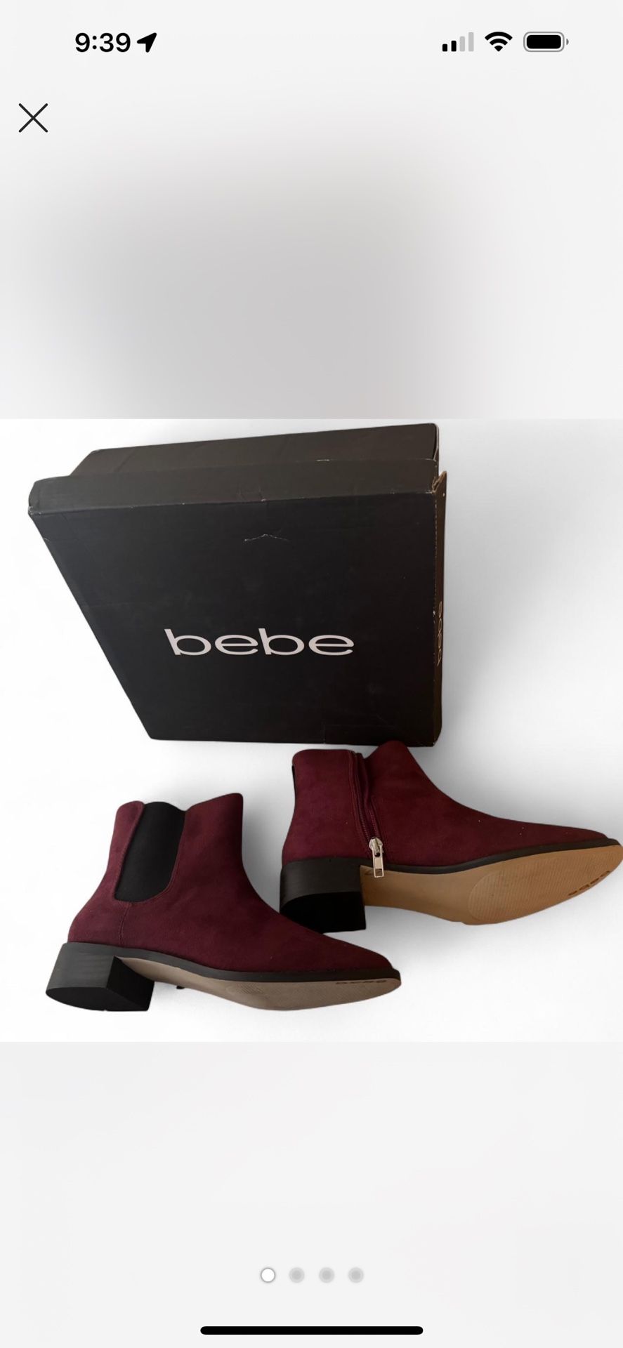 Bebe Burgundy suede ankle boots with zipper closure