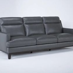 Dark Grey Leather Couch And Ottoman