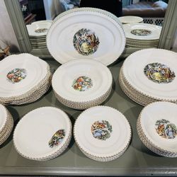 Vintage 22 KT Gold harker pottery Co dish set of 55pcs