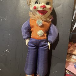 Vintage Japanese Clown Doll – Vacuum Formed Plastic Mask Head – Marked Japan – 1950s Novelty Toy