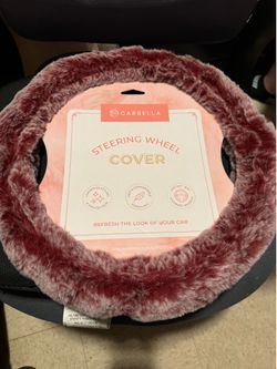 Burgundy furry steering wheel cover