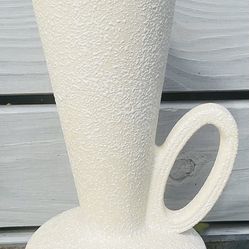 Vintage Mid Century Modern Large White Speckled Pitcher Vase