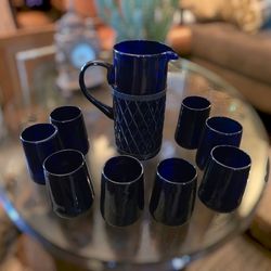 Cobalt Blue Glass Pitcher Set 9pc.