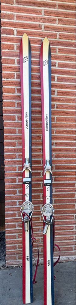 Vintage 1970 K2 USA Four Competition Skis, Red, White & Blue, Look Bindings 200 cm