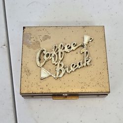 VINTAGE BRASS COMPACT Coin holder,  "Coffee Break"
