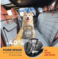 Dog Backseat Extender Hard Bottom Hammock Travel Bed Truck Grey Leather