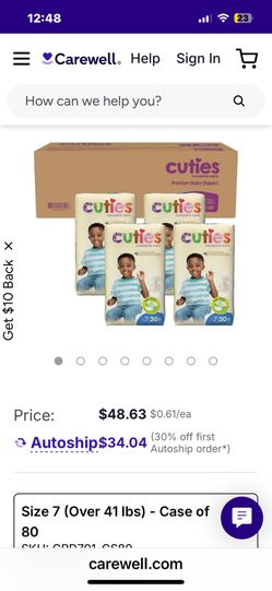 Cuties Complete Care- Diapers Size 7 Only