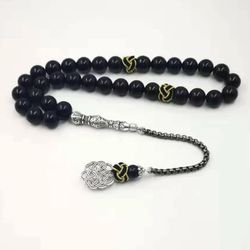 Black Natural Agates rosary Muslim Tasbih gift islam misbaha Man's Onxy prayer beads Eid ramadan Gift for men (14mm x 33beads)