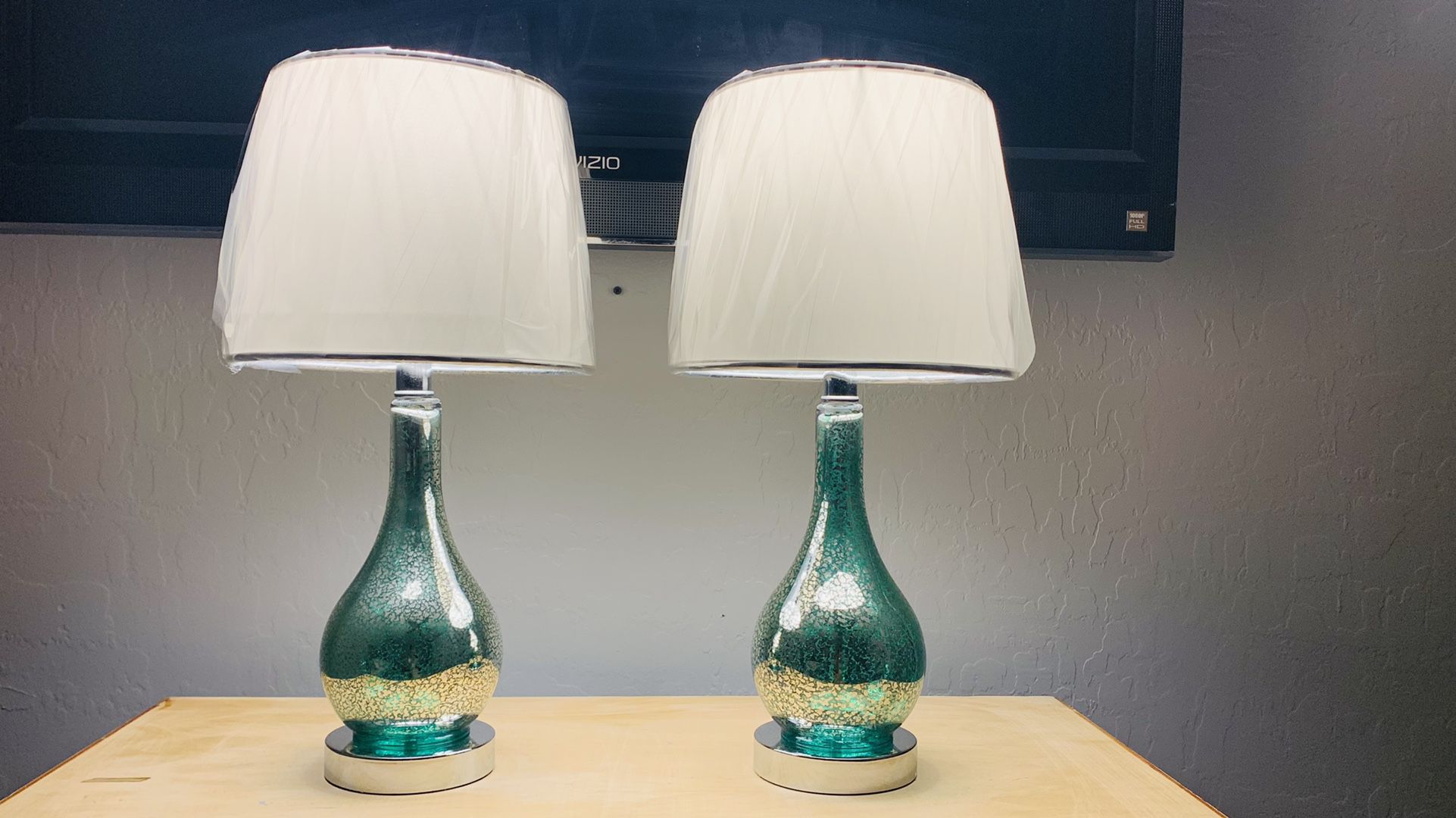 Pair (2) Hand Blown Glass Lamps 