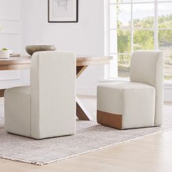 CHITA set Of 2 Aida Performance Fabric Rolling Dining Chair With Casters Base