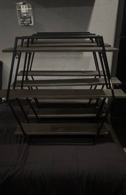 3 Tier Hexagon Shelf Wood And Metal With Hooks