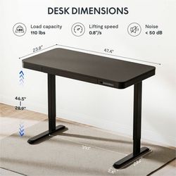 FlexiSpot EZ2 48" Wide Electric Adjustable Standing Desk with 2 Hooks and 1 Storage Box, Black