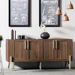 Walnut Finish Mid-century TV Stand Media Console - W59"xL17.71"xH27.55"